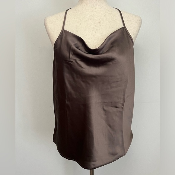 Pleione Chocolate Brown Slip Cami Tank Sz S Loose Fit Cowl Neck Camisole Fall - Picture 1 of 8